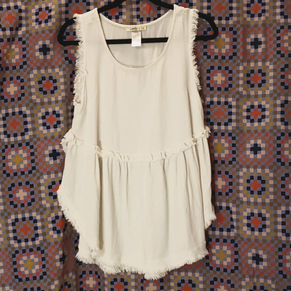 Camille & Co. Rayon and Linen Blend Flowy Ruffle Tank Sz S